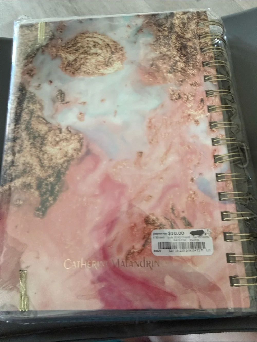 NWOT Marble Cover Spiral Notebook with Gold Accents - Pink & Gold